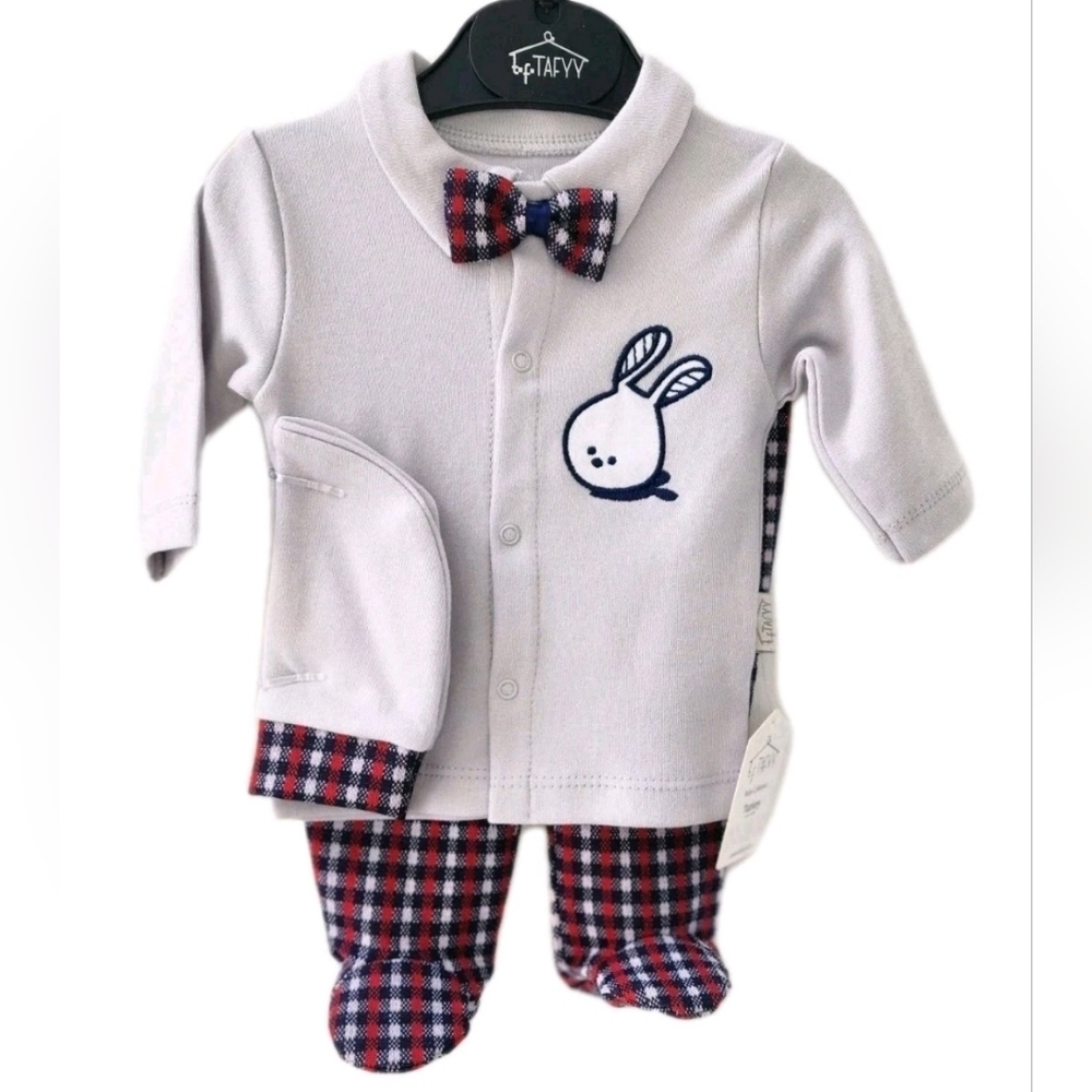 Baby Boy 3 Pieces Set Gentleman Outfit With Bow Size 0-3 Months